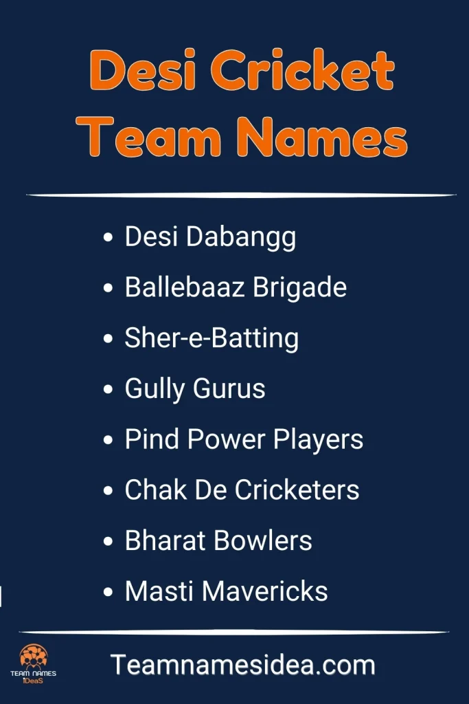 Desi Cricket Team Names